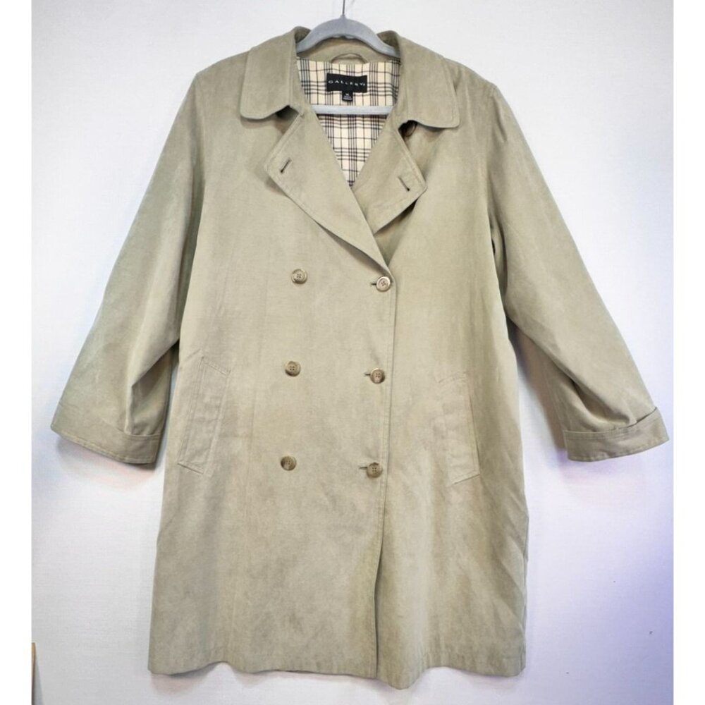 Gallery Womens Double-Breasted Coat XL Beige Tan Plaid Lining